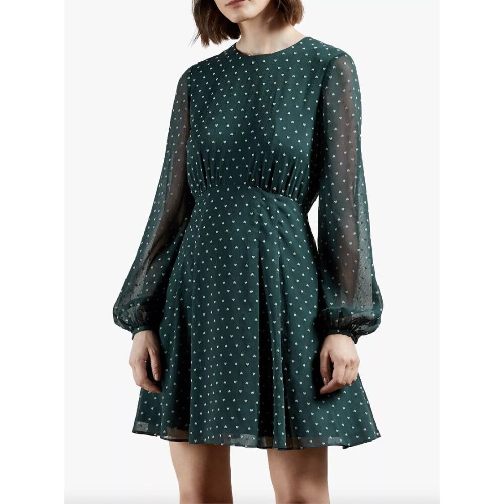 Ted‎ Baker Womens US 6 Heart Print Long Sleeve Dress Fit & Flare - Picture 3 of 16